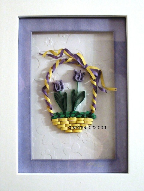 framed quilling...tulips in woven basket