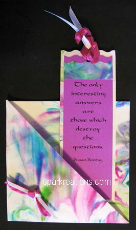 bookmark is removable from its pocket; papers handmade by the artist; other styles available; can be custom designed: $15 bookmark card...hm shaving cream paper...2