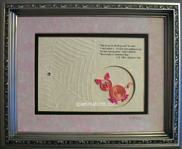 framed quilling...pig with Charlotte's Web theme